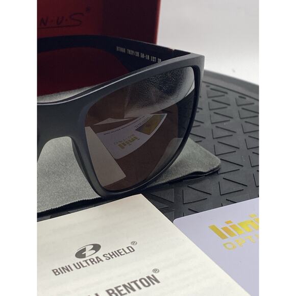 NEW BNUS Bill Benton Matte Black Polarized Sunglasses Brown HD Lenses Italy Gold - Picture 5 of 16